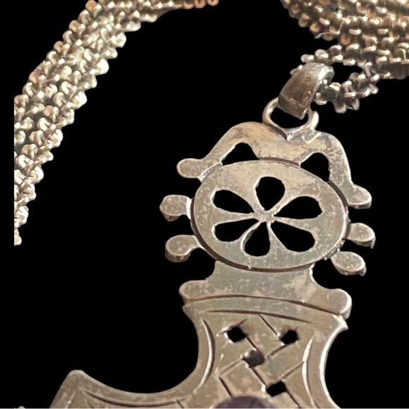 Vintage Sterling Silver Handmade Ethiopian Coptic Cross w/ 925 Popcorn Chain - Picture 11 of 11